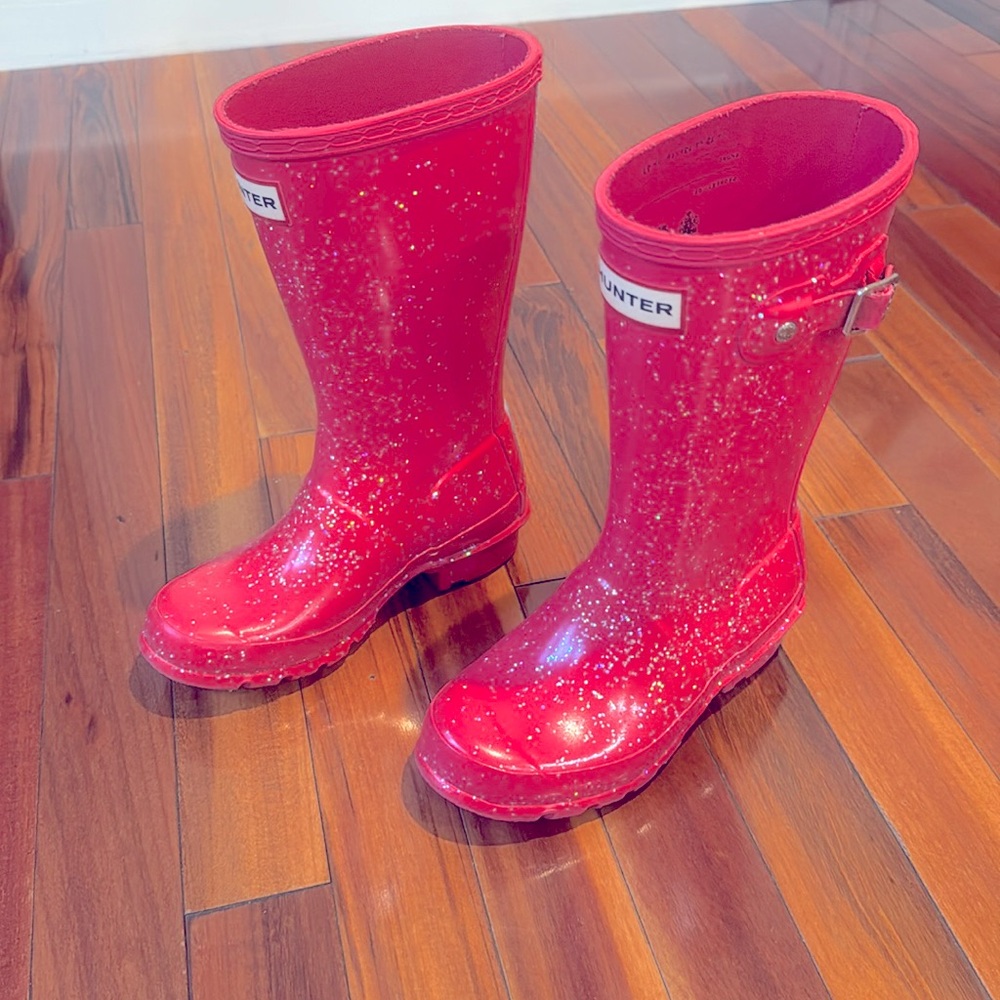 Girls-Bright pink, sparkly Original Gloss Tall Hunter boots size 12